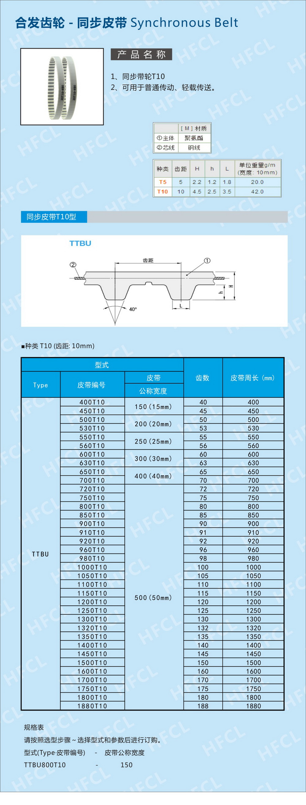 同步帶10T規格型號技術參數